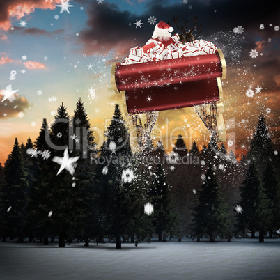 Composite image of santa flying his sleigh