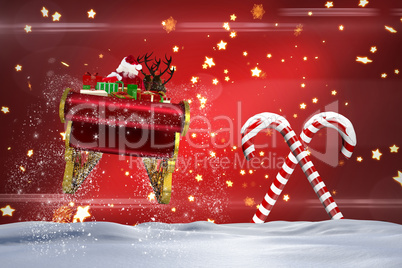 Composite image of santa flying his sleigh