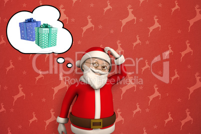 Composite image of cartoon santa thinking