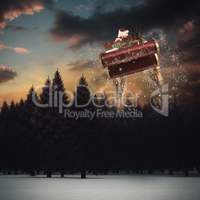 Composite image of santa flying his sleigh