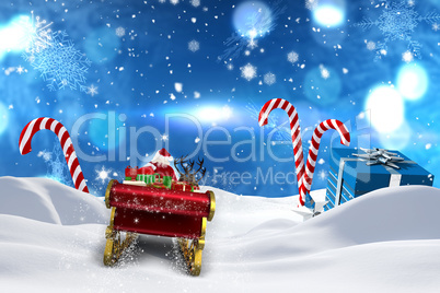 Composite image of santa flying his sleigh