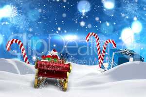 Composite image of santa flying his sleigh