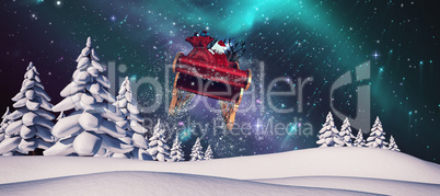 Composite image of santa flying his sleigh