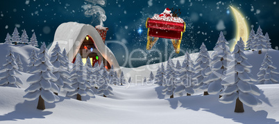 Composite image of santa flying his sleigh