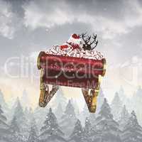 Composite image of santa flying his sleigh