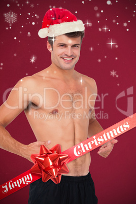 Composite image of fit shirtless man smiling at camera