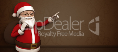 Composite image of cartoon santa pointing