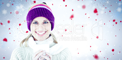 Composite image of glowing woman wearing a white pullover and a