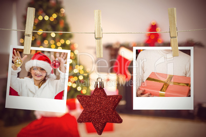 Composite image of hanging christmas photos