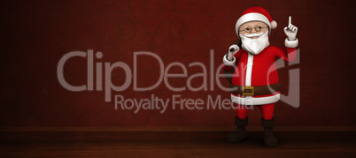 Composite image of cartoon santa pointing