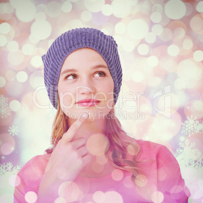 Composite image of thoughtful hipster woman with hat