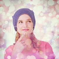 Composite image of thoughtful hipster woman with hat