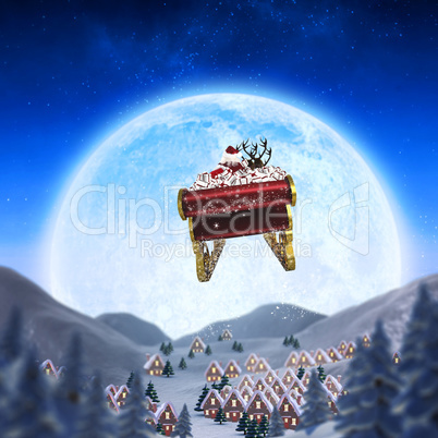 Composite image of santa flying his sleigh