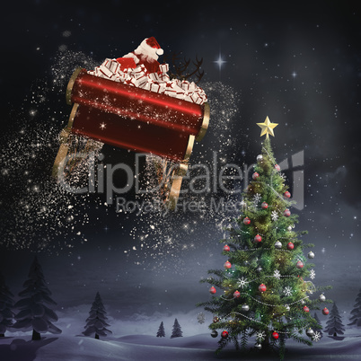 Composite image of santa flying his sleigh