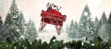 Composite image of santa flying his sleigh