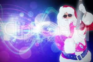 Composite image of santa with sunglasses playing electric guitar