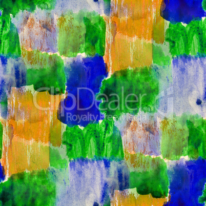 seamless background watercolor yellow blue brown square smear brush color water abstract art