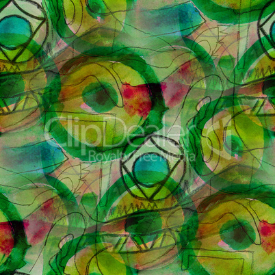seamless background watercolor Picasso Style Green brush color water abstract art