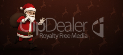 Composite image of cartoon santa running with sack