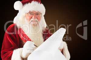 Composite image of santa claus writing on scroll