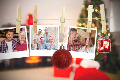 Composite image of hanging christmas photos