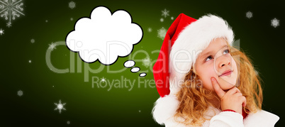 Composite image of festive little girl thinking and looking up