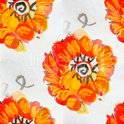 seamless Orange bright flower background watercolor brush color water abstract art
