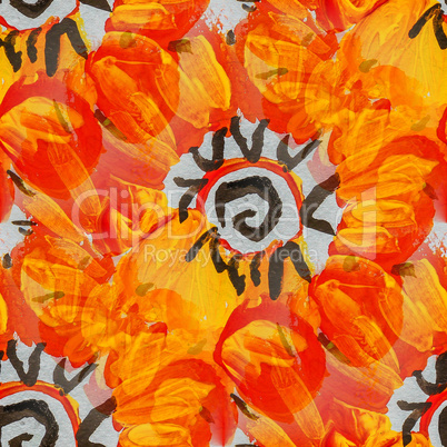 seamless bright orange flower background watercolor brush color water abstract art