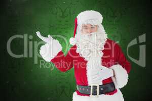 Composite image of happy santa with his hand out