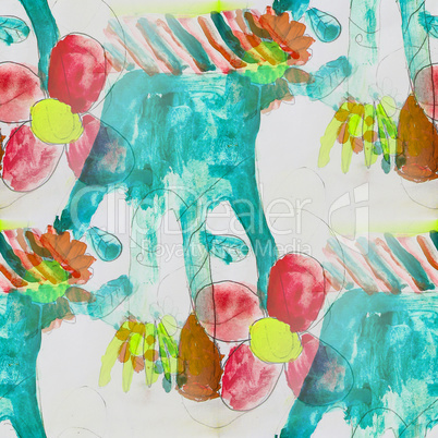 seamless background flowers childhood watercolor brush color water abstract art