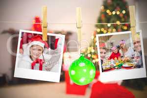 Composite image of hanging christmas photos