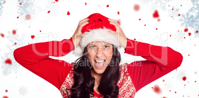 Composite image of irritated woman looking at camera