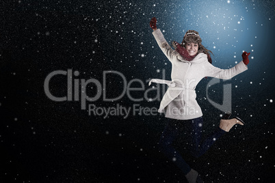 Composite image of happy blonde in winter clothes posing