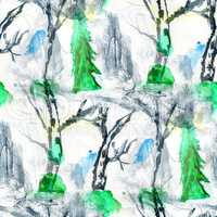 seamless background watercolor tree forest green brush color water abstract art
