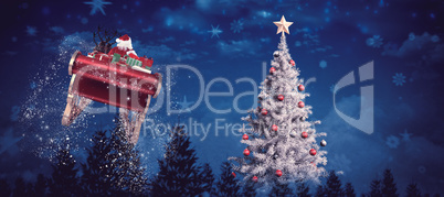 Composite image of santa flying his sleigh