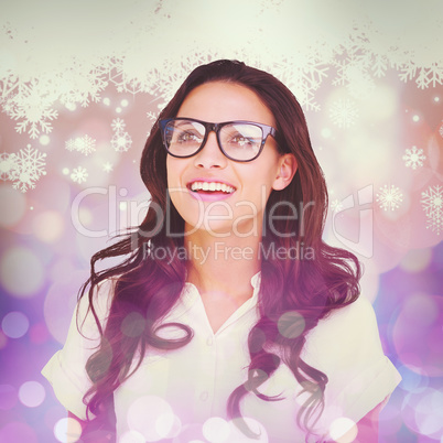 Composite image of pretty brunette in hipster glasses