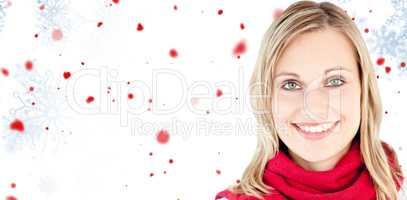 Composite image of portrait of a beautiful woman with a red scar