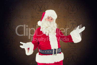 Composite image of father christmas with his hands out