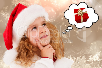 Composite image of festive little girl thinking and looking up