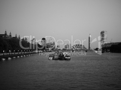 Black and white River Thames in London