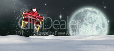 Composite image of santa flying his sleigh