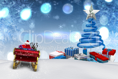 Composite image of santa flying his sleigh