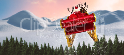 Composite image of santa flying his sleigh