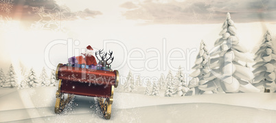 Composite image of santa flying his sleigh