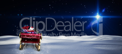 Composite image of santa flying his sleigh