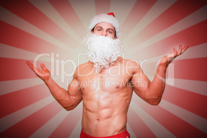 Composite image of portrait of shirtless macho man with fake san