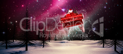 Composite image of santa flying his sleigh