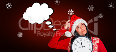 Composite image of woman thinking about the time