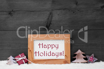 Gray Frame With Christmas Decoration, Snow, Happy Holidays
