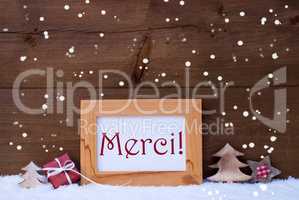 Frame With Christmas Decoration, Snowflake, Merci Mean Thank You